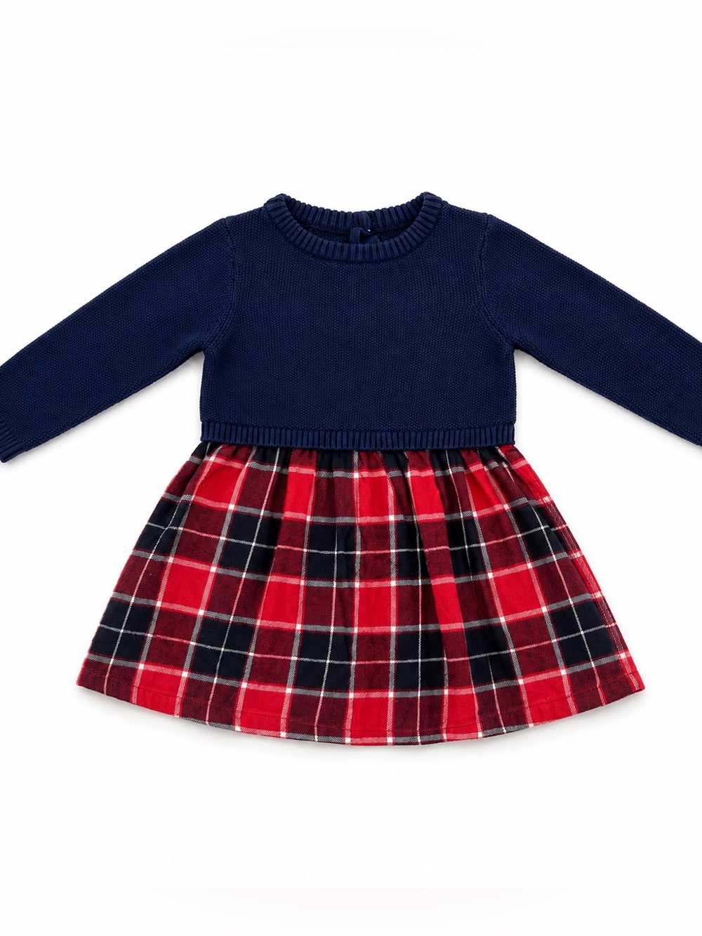 Navy Knit Top with Red Plaid Skirt Kids Dress